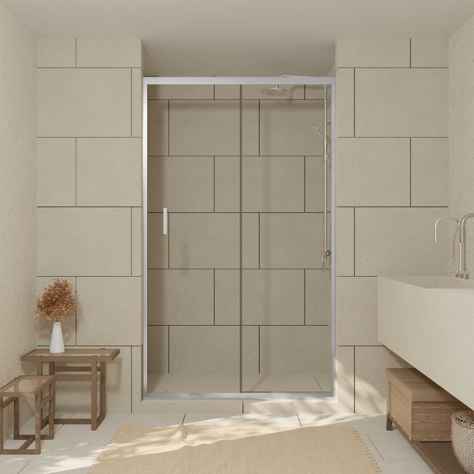 Porte de douche coulissante 120x200 cm - Verre transparent - Profilé Chrome - CHROMED CRUSH