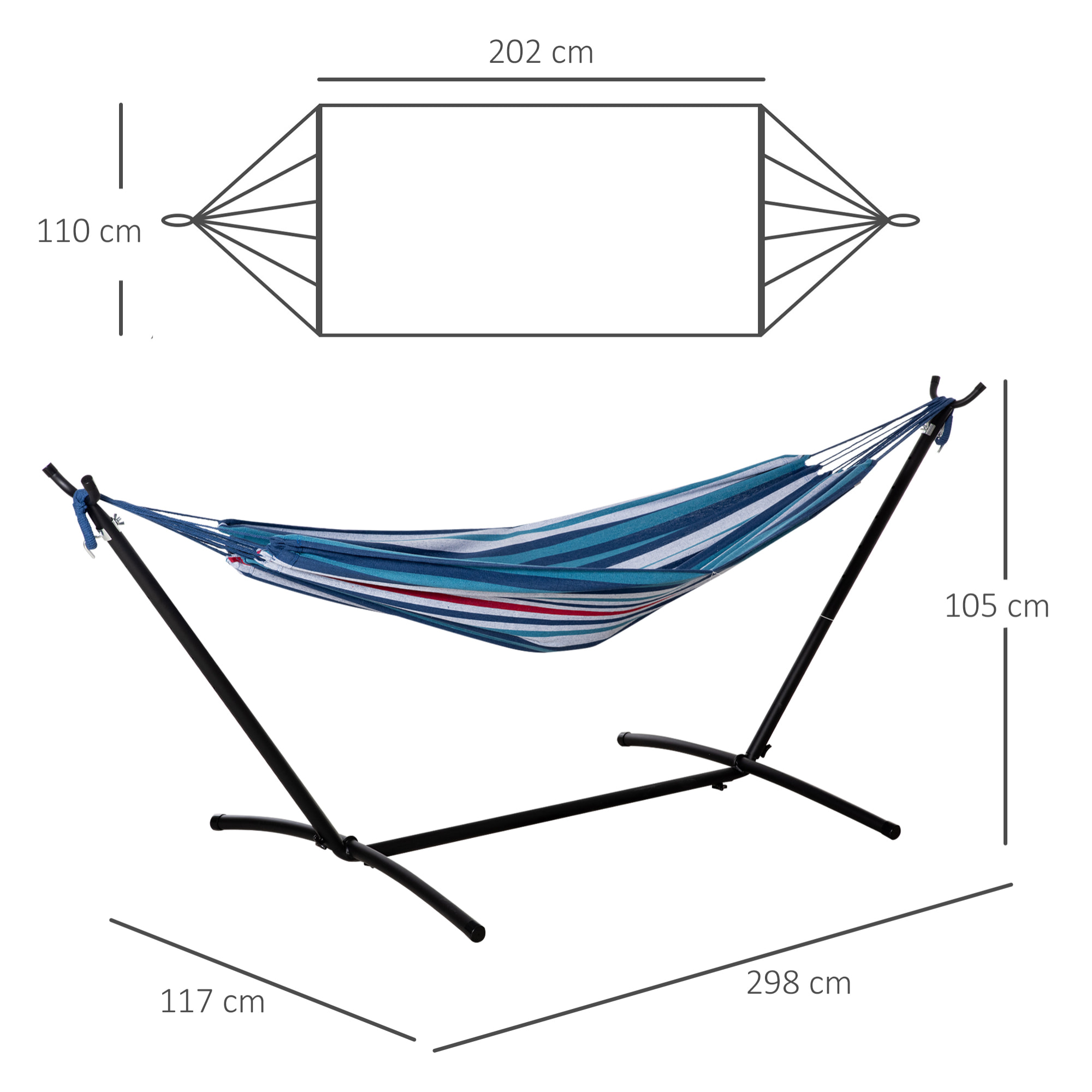 Hamac de jardin avec support en métal époxy hamac sur pied 1 place charge max. 120 Kg sac transport multicolore