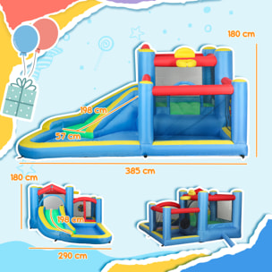 Castillo Hinchable con Soplador 5 en 1 Parque Acuático Hinchable para Niños con Tobogán Piscina Diana y Canasta para Exterior Interior 385x290x180 cm