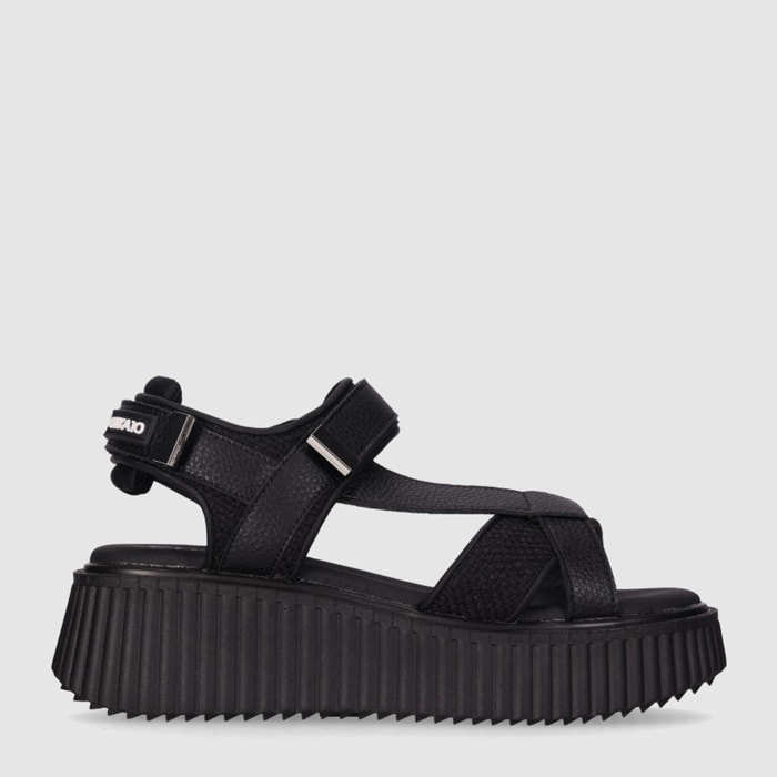 Sandalias de Tejido - Negro - Tacón: 5 cm