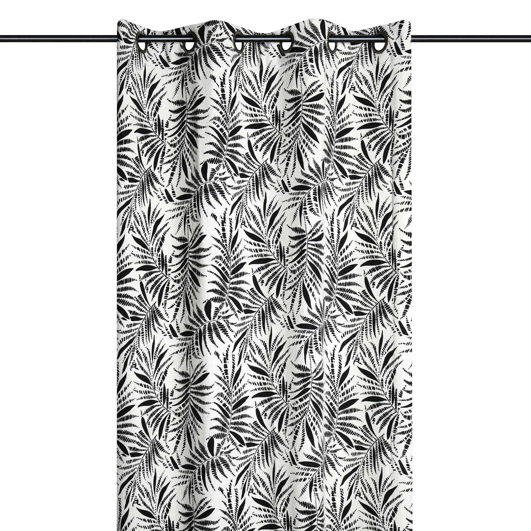 Rideau à oeillets imprimé feuillage tropical en coton - Ecru