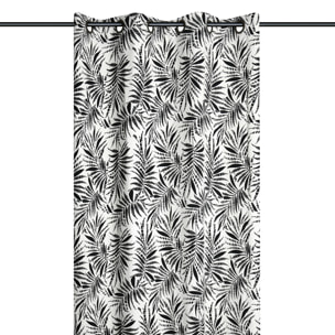 Rideau à oeillets imprimé feuillage tropical en coton - Ecru