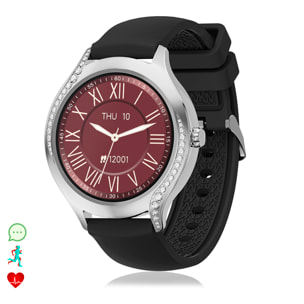 DAM Smartwatch T214 compacto y elegante. Llamadas BT, notificaciones push. Monitor de salud, ciclos femeninos. Modos deportivos. 4,1x1,1x4 Cm. Color: Negro