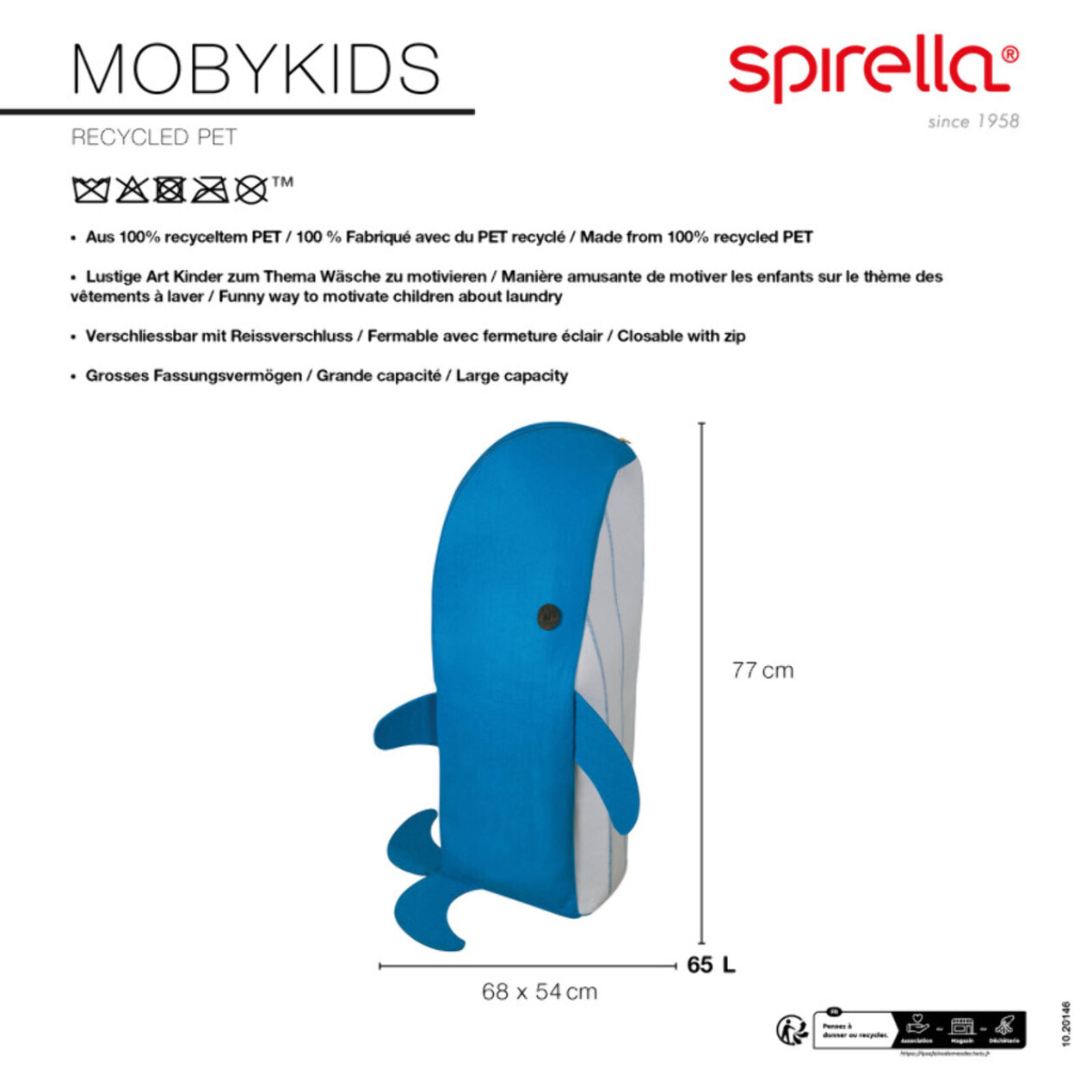 Panier à  linge MOBYKIDS 65L Bleu Spirella