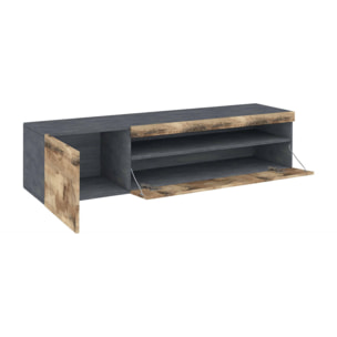 Mobile porta TV Aquilo, Credenza bassa da soggiorno, Base porta televisione, 100% Made in Italy, cm 150x40h37, Ardesia e Acero