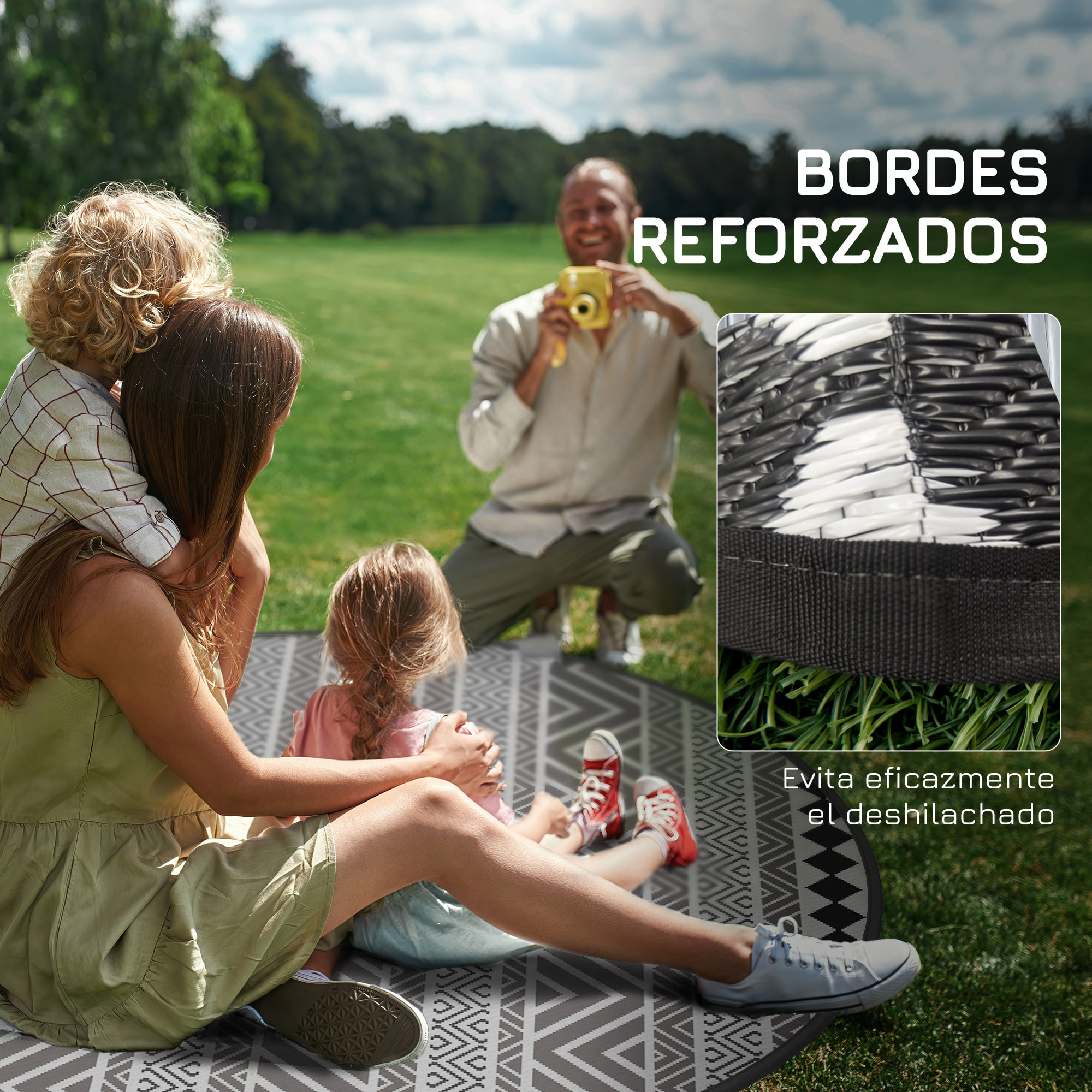 Conjunto de Muebles de Jardín Juego de 1 Mesa Redonda y 2 Sillas de Terraza con Marco de Acero Reposabrazos y Almohadillas Ajustables para los Pies para Balcón Patio Blanco