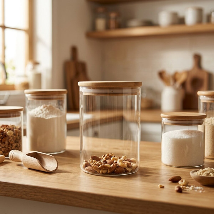 Boîte de conservation en verre avec couvercle en Bambou Fackelmann Nature