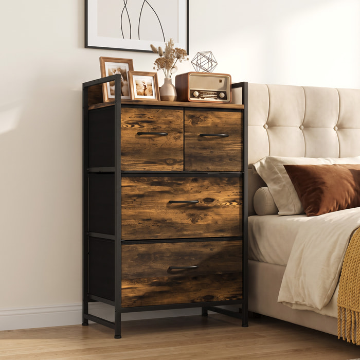 Mueble Organizador Cajonera de Tela con Cajones Plegables Estante Abierto y Marco de Acero Estilo Industrial para Salón Recibidor Dormitorio 60x29x85 cm Marrón Rústico