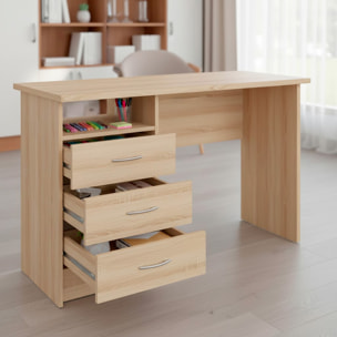 Scrivania Moderna Con 3 Cassetti E Vano a Giorno Desk Salvaspazio Per Home Office Studio E Cameretta Piano di Lavoro Ampio 120.1X48.1X72.6 Cm Rovere