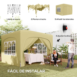 Carpa Plegable Gazabo 3x3 m con Paneles Laterales UPF50+ Cenador Pabellón de Jardín con Altura Ajustable y Bolsa de Transporte para Camping Fiestas Patio Terraza