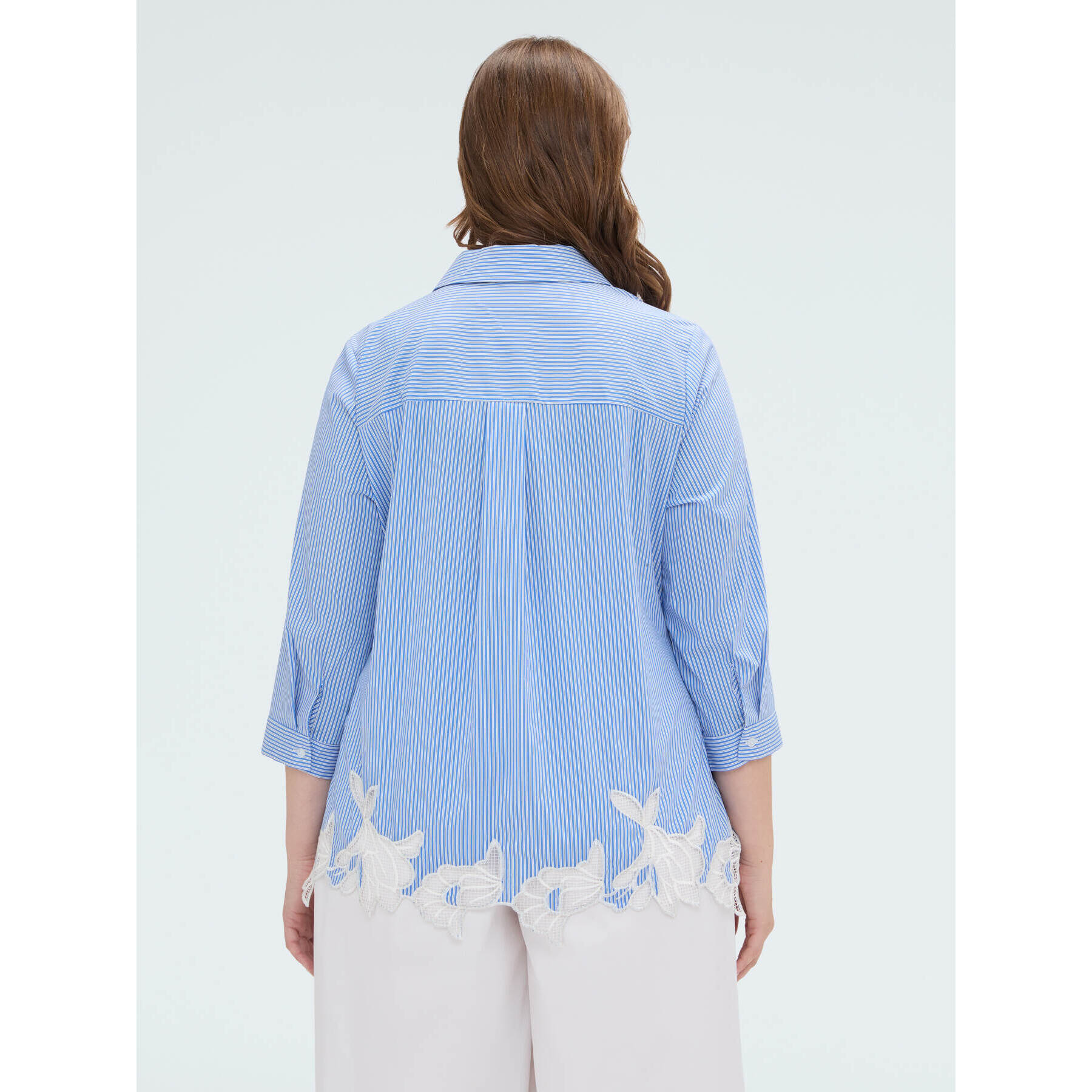 Fiorella Rubino - Camicia a righe in cotone con dettaglio macramè - Azzurro