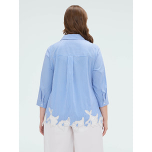 Fiorella Rubino - Camicia a righe in cotone con dettaglio macramè - Azzurro