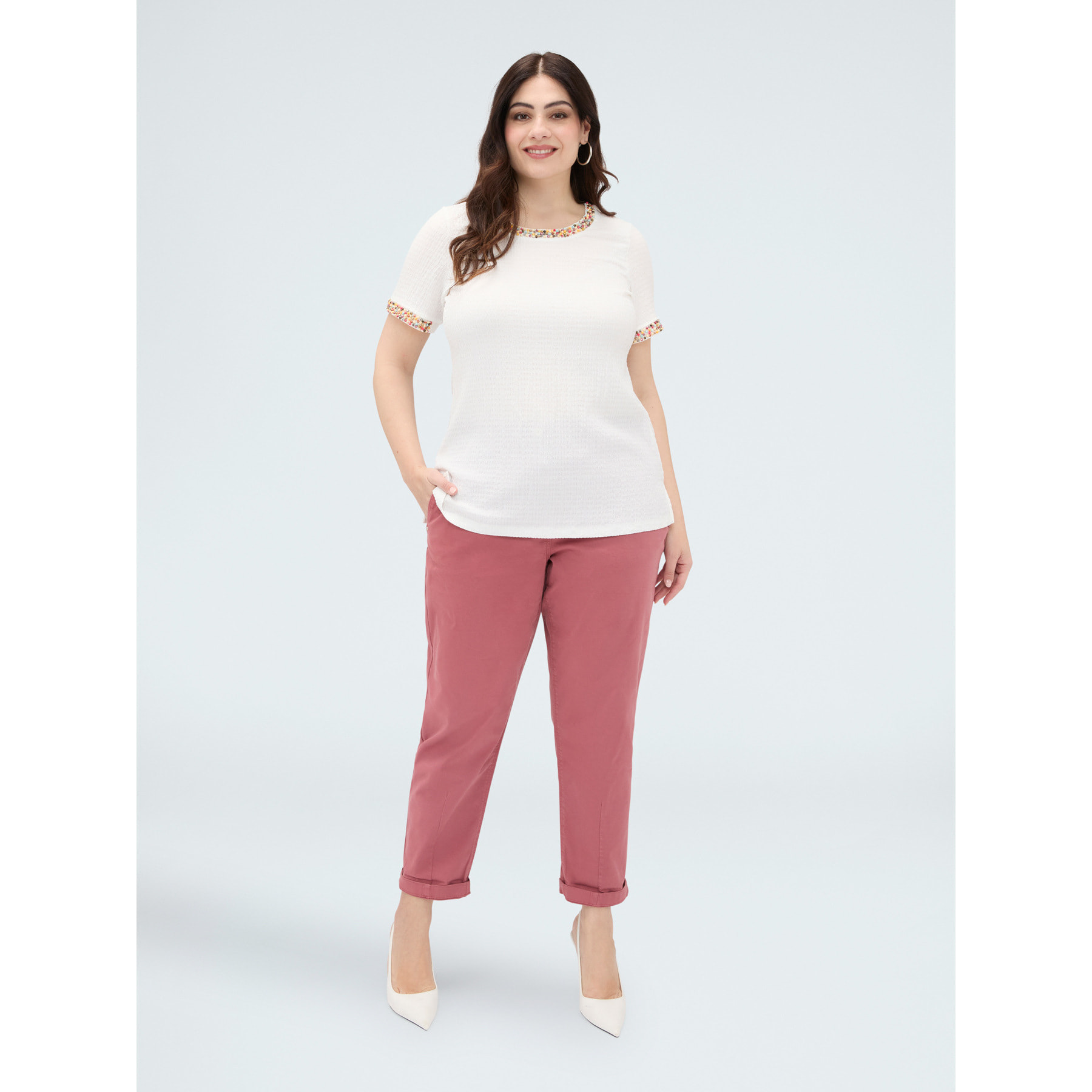 Fiorella Rubino - T-shirt in jersey con perline - Bianco