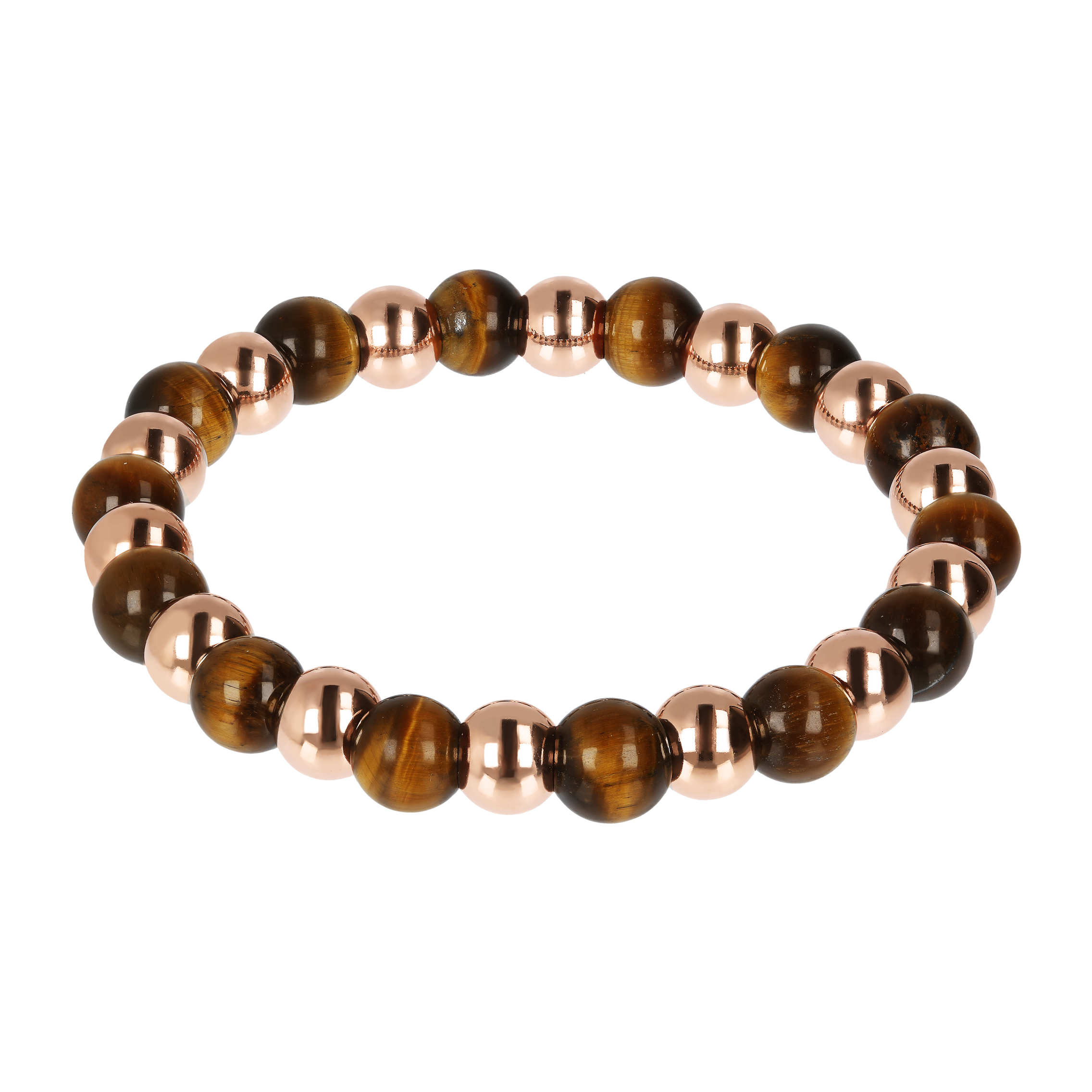 Bracciale Stretch in Golden Rosé con Pietra Naturale Occhio di Tigre Placcato Oro Rosa 18kt