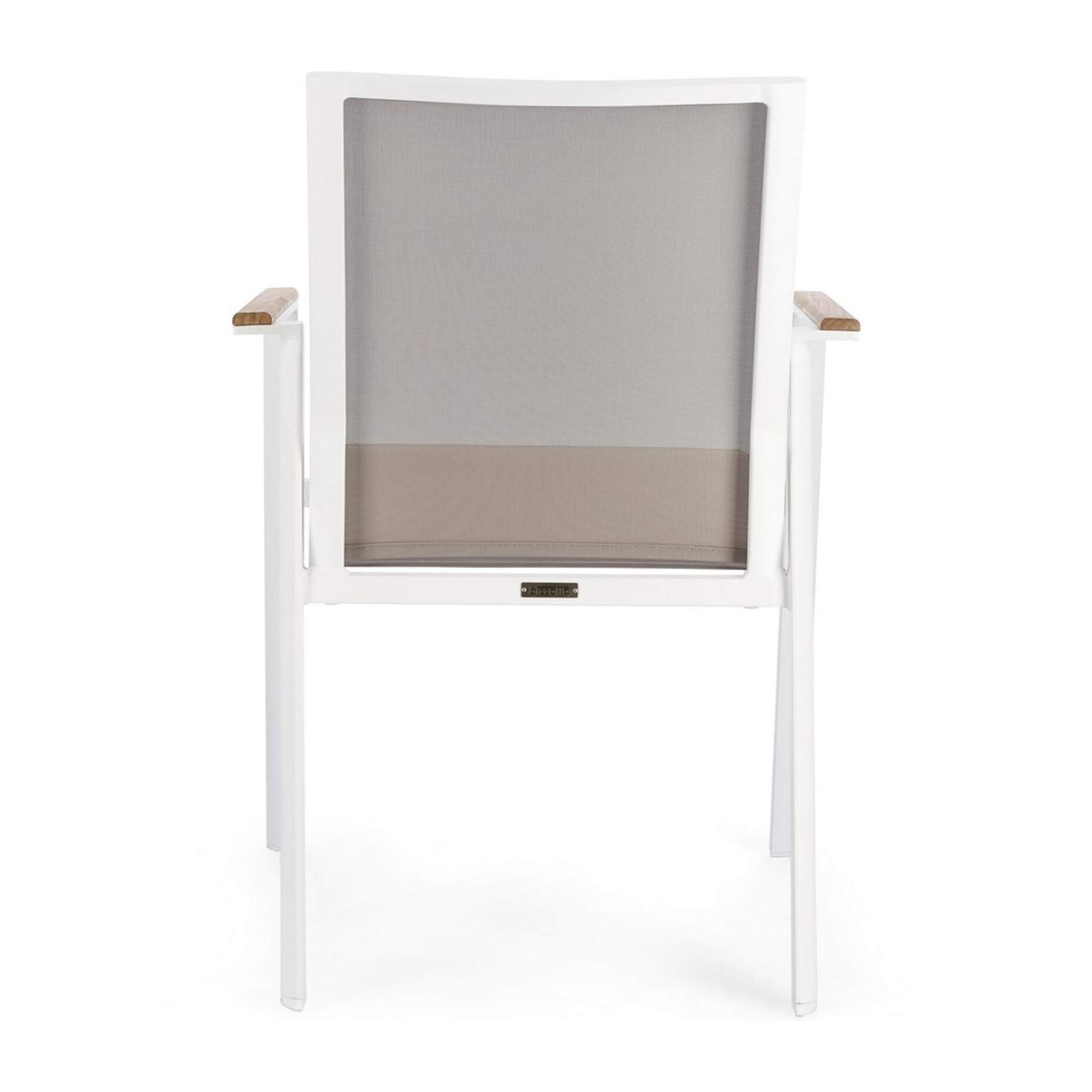 Set 4 sedie da giardino CAMERON in textilene grigio tortora con inserti in teak e struttura in alluminio bianco