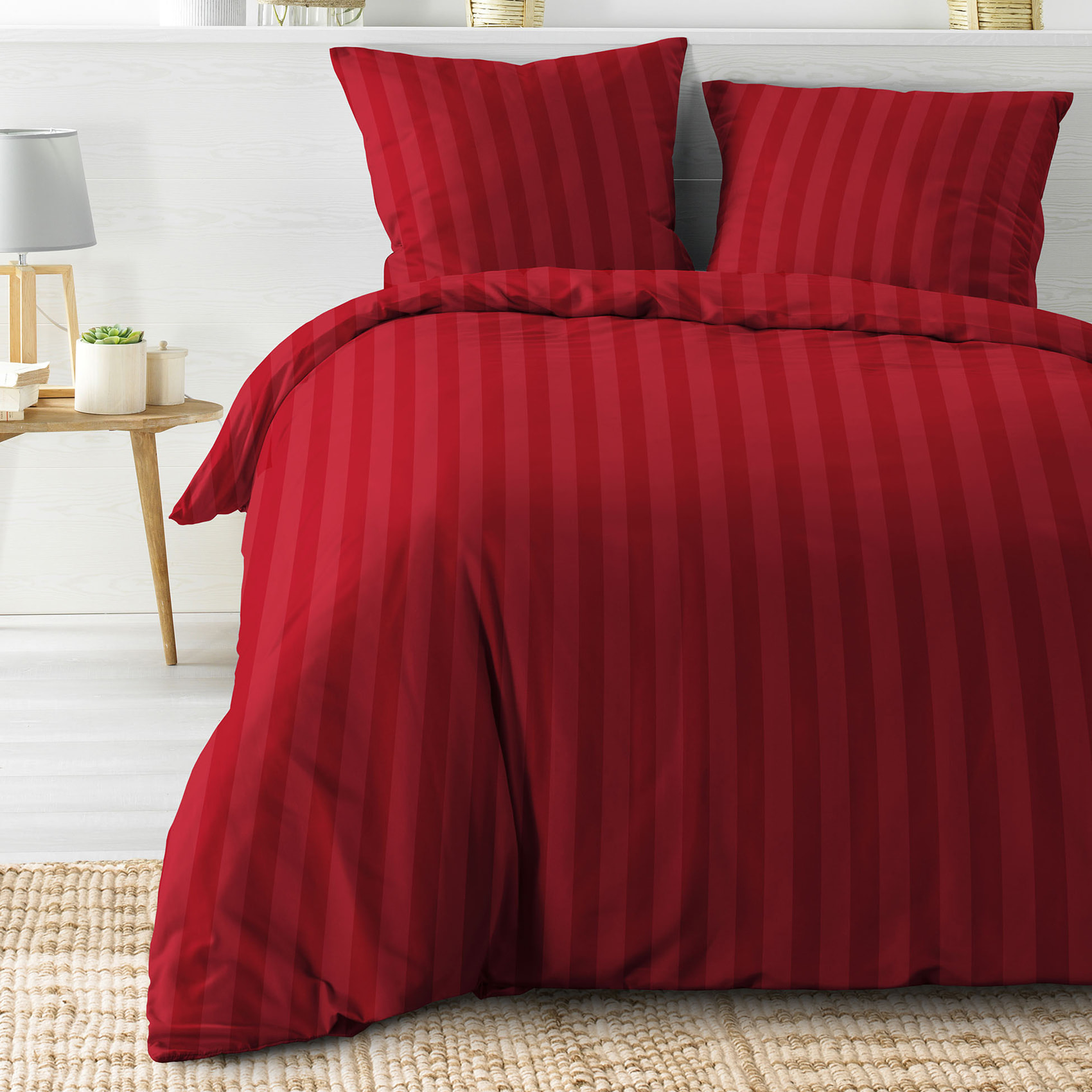 Parure de lit rayures dans le tissage - Rouge