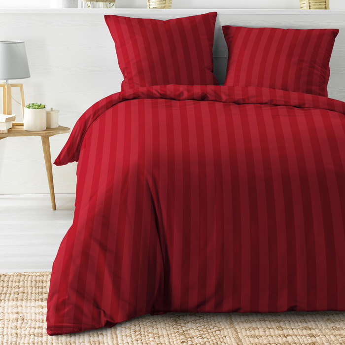 Parure de lit rayures dans le tissage - Rouge