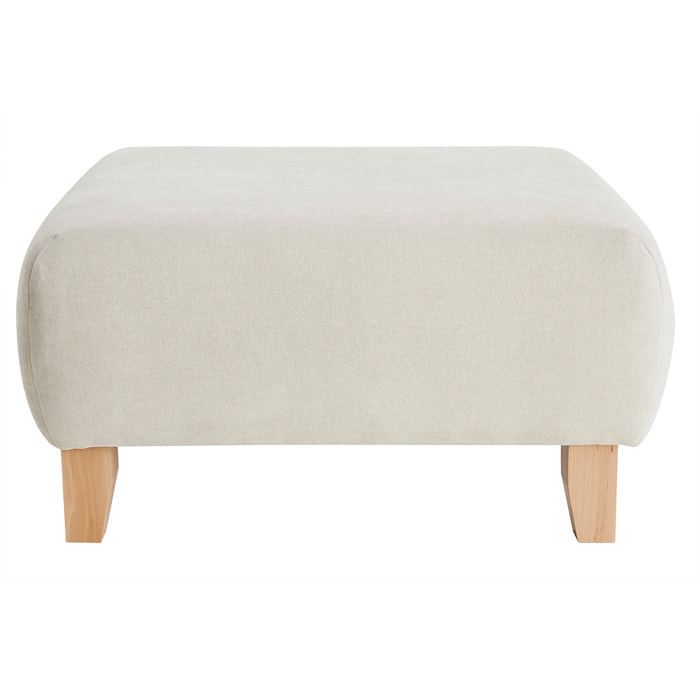 Pouf repose-pieds en tissu effet velours texturé beige et bois clair massif L75 cm ODEON