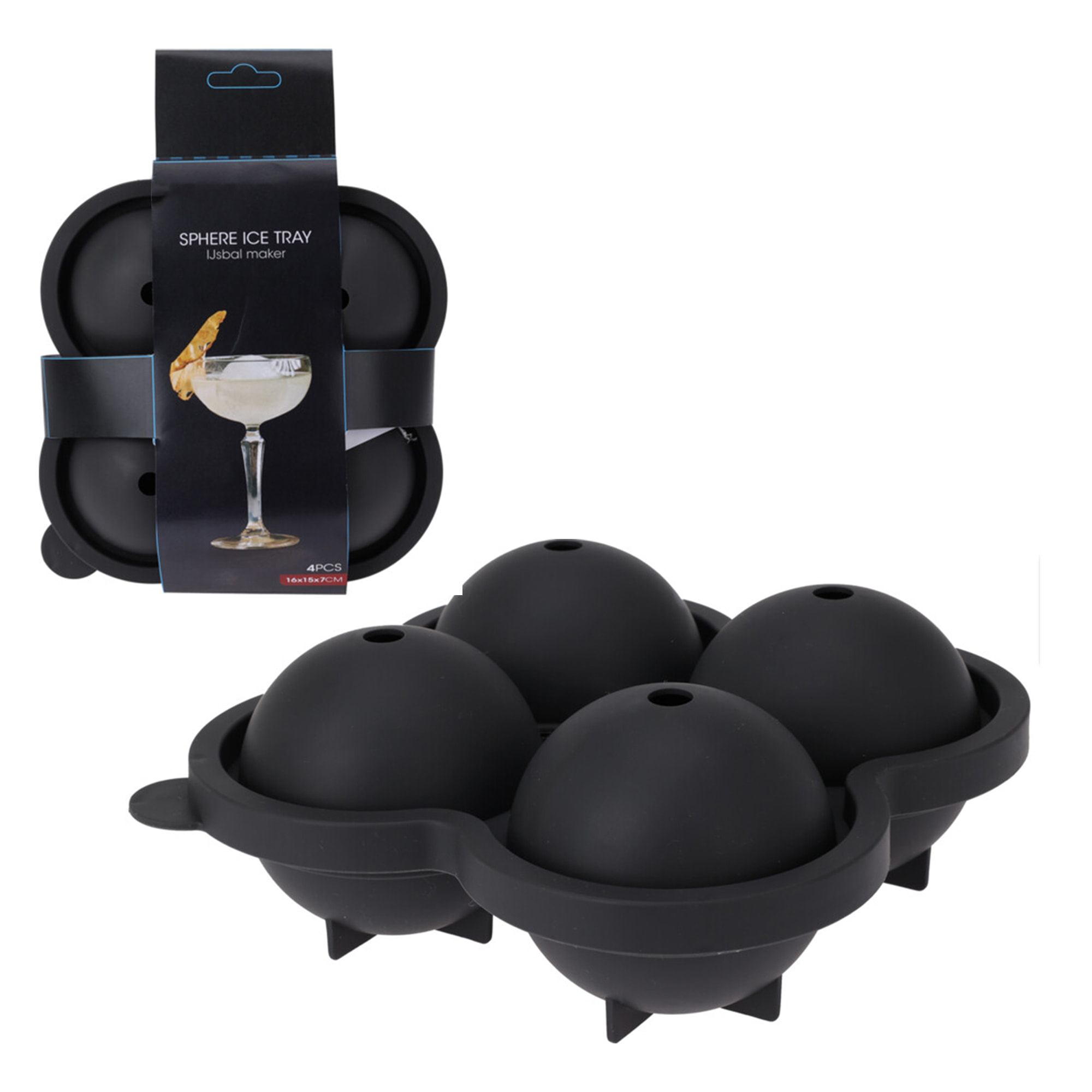 Bandeja para hacer bolas de hielo 4 bolas de tpe gris 16x15x7cm