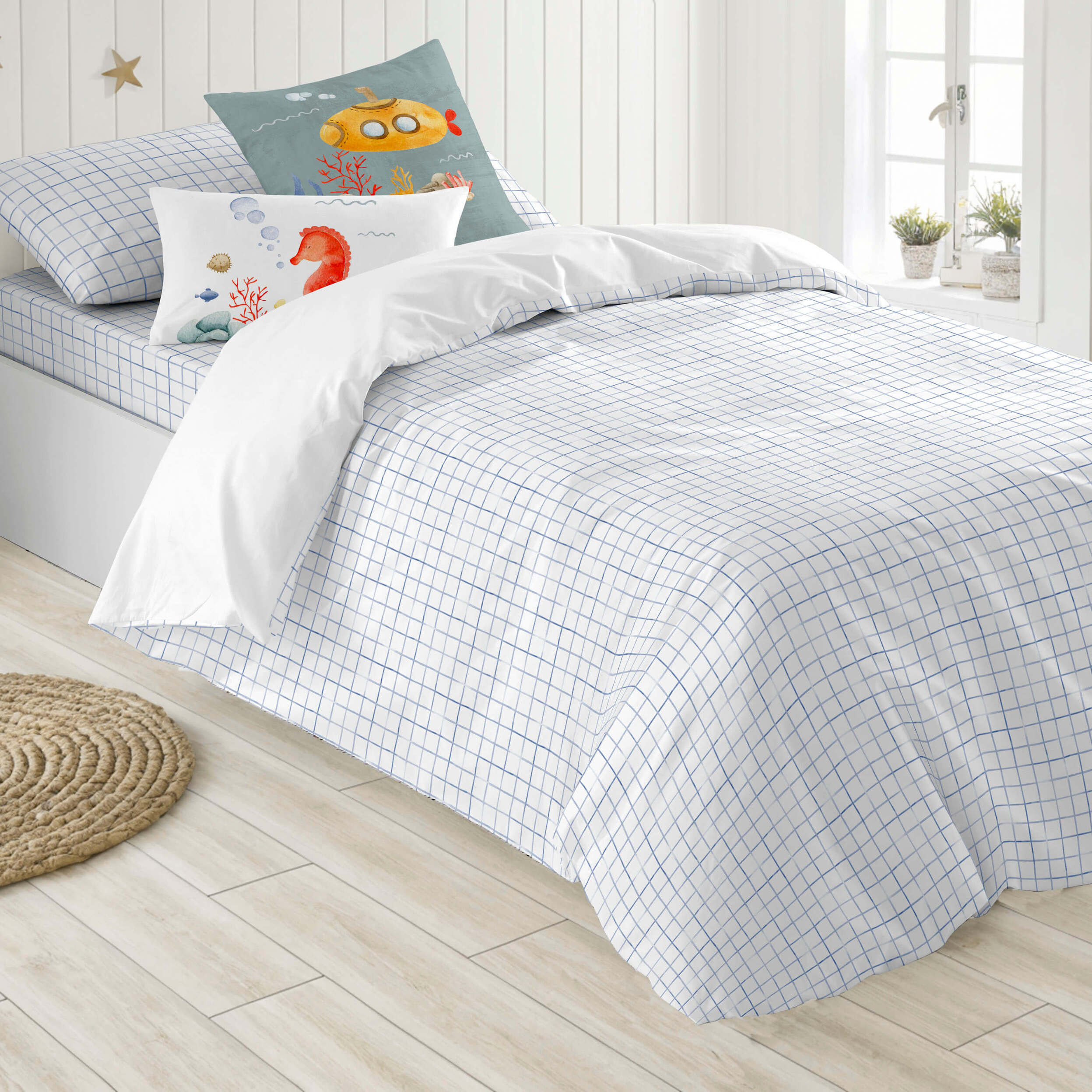 Cool Kids - Funda Nórdica Estampada - Reversible - Infantil - Cierre Solapa - 100% Algodón - Incluye 1 Funda de Almohada - Submarine