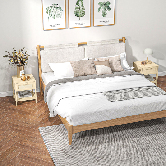 Conjunto 2 Mesitas de Noche Mesillas de Noche con Cajón de Ratán y Estante Inferior Carga 40 kg para Dormitorio Sala 40x40x48 cm Natural