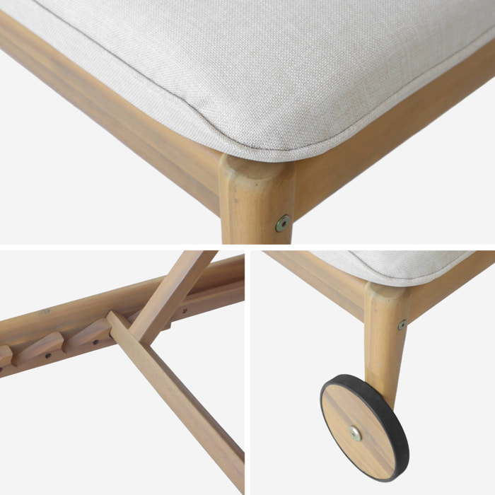 Bain de soleil bois d'acacia multi positions avec roulettes SOLA