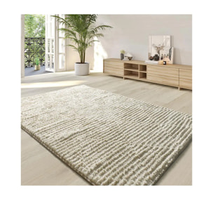 LIMA Alfombra shaggy estilo escandinavo con relieve crema, varias medidas disponibles
