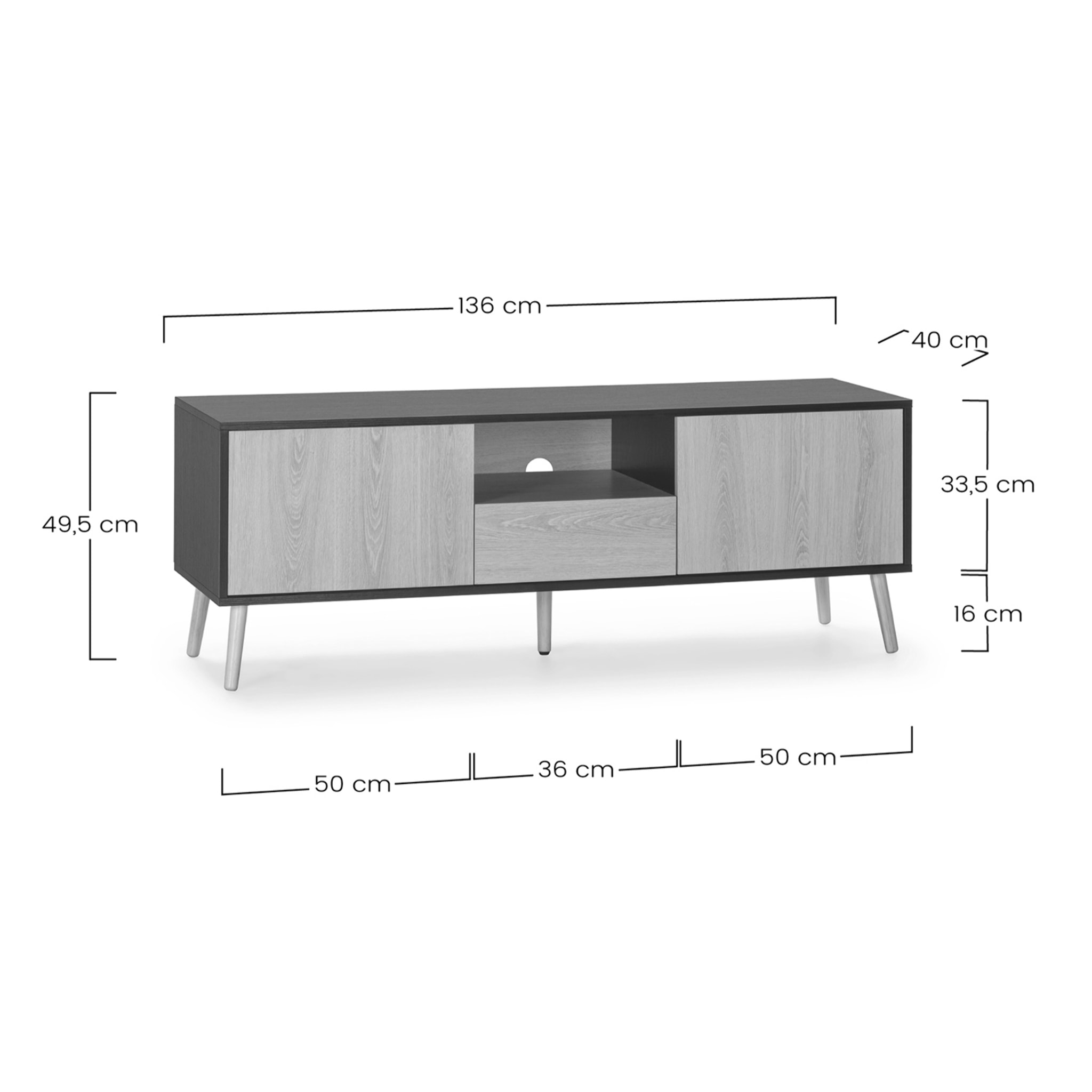 Mueble TV Apolo 1 Puerta 2 cajones, Color Negro/Madera