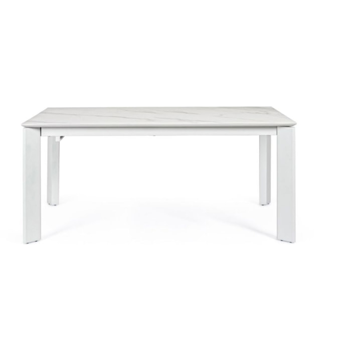 Tavolo BRIVA in acciaio grigio chiaro e piano in ceramica effetto marmo, allungabile 160×90 cm – 220×90 cm