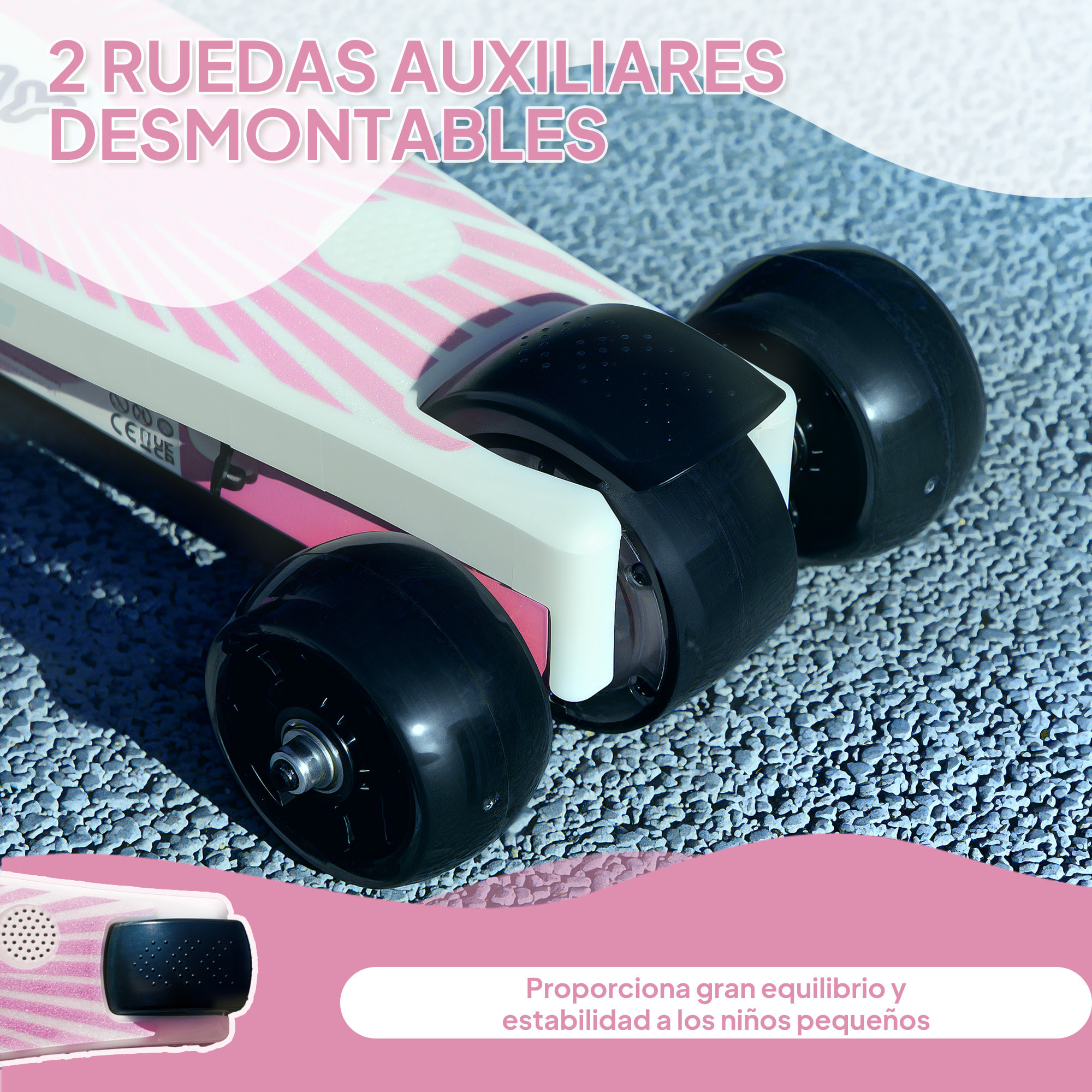 Patinete Eléctrico para Niños de 4-7 Años Patín Eléctrico Max. 6 km/h Motor 80 W Autonomía Máxima 8 km Patinete Eléctrico Infantil con Luces LED Freno Posterior Rosa