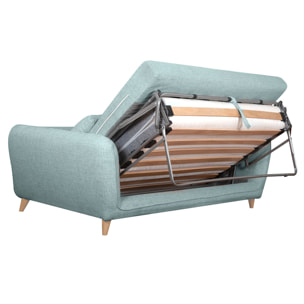 Canapé convertible scandinave 3 places en tissu bleu glacier avec matelas 10 cm CREEP