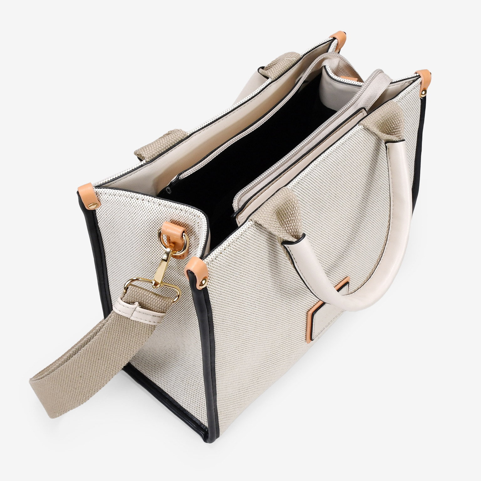 Bolso de mano beige con cremallera