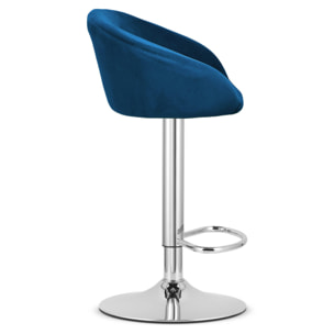 Set di 2 sgabelli da bar East in velluto blu e cromo