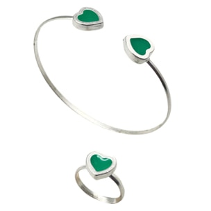 Conjunto Colors Corazón Pulsera y anillo plata 10µ Verde