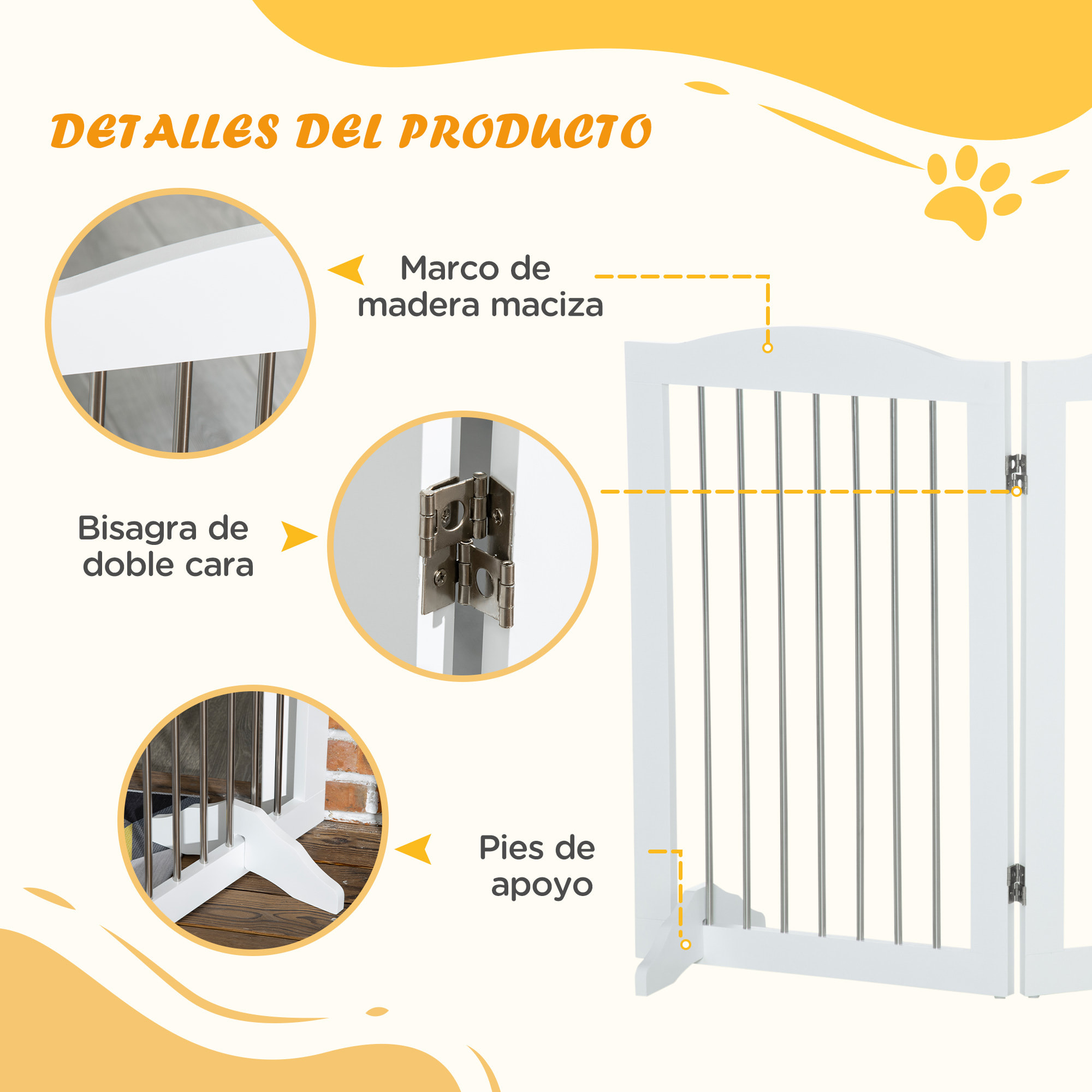 Barrera de Seguridad para Perros Plegable 154x30x80 cm con Soporte de Pie Blanco