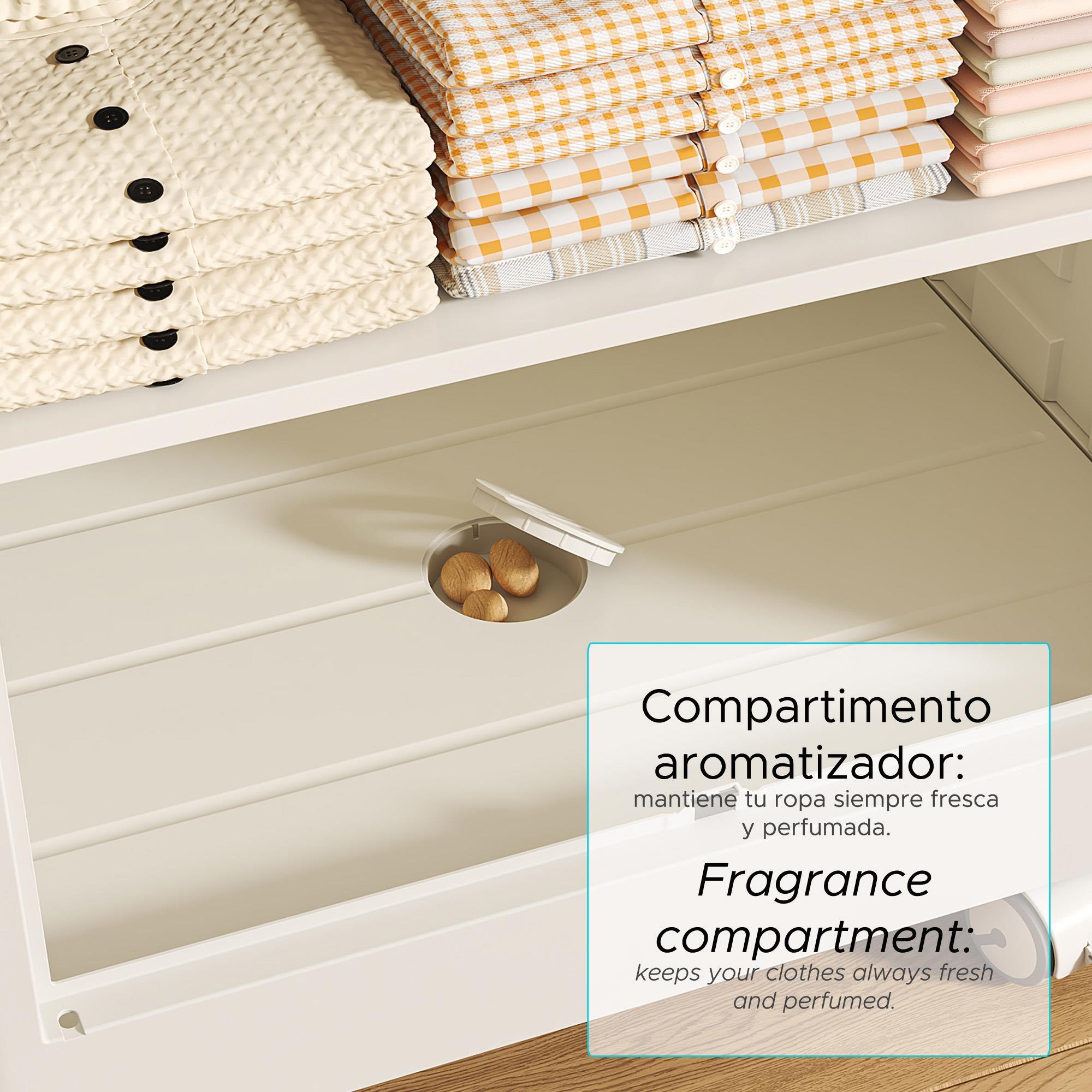 Armario plegable con Ruedas 2 Compartimentos y 2 Cajones en color Blanco 100x46,5x96,5cm