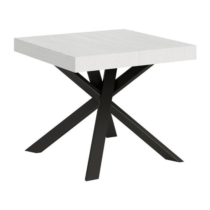 Table Clerk 90x90 extensible jusqu'à 194 Dessus Frêne Blanc / Cadre Anthracite