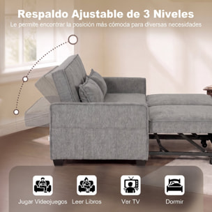 Sofá Cama 2 Plazas 4 en 1, Sofá Cama de Chenilla con 2 Módulos Extraíbles Independientes, Respaldo Ajustable 3 Niveles, 2 Cojines, 6 Bolsillos Laterales, Cama 142x186 cm, para Salón, Gris
