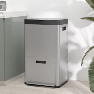 Poubelle de cuisine 2 x 18L + 20L - poubelle à pédale 3 compartiments seaux amovibles filtre anti-odeur - acier inox. brossé