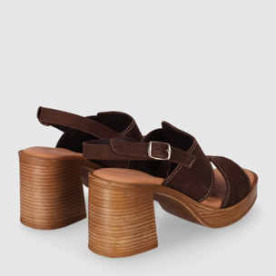 Sandalias de Serraje - Marron - Tacón: 8 cm