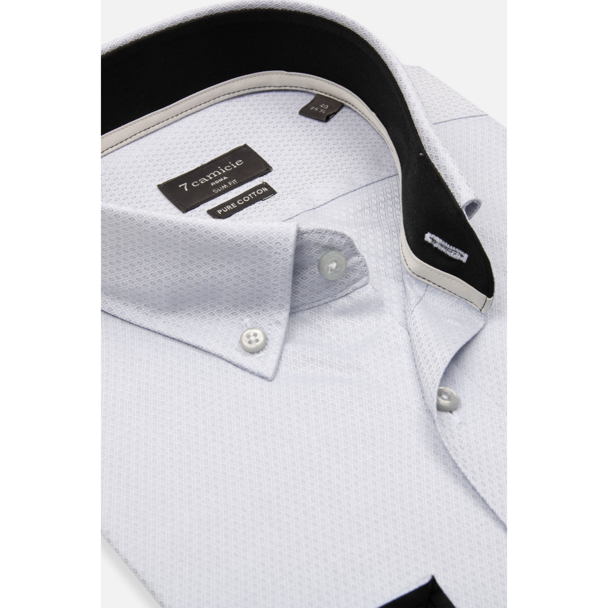camicia uomo 1 bottone button down slim Armaturato Fantasia Grigio/Bianco