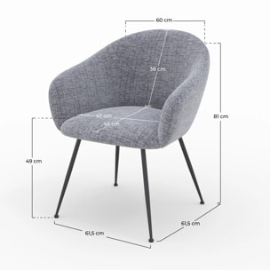 Fauteuil en tissu gris chiné et pieds en métal noir - Socky