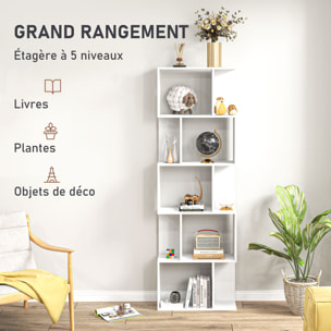 Bibliothèque étagère meuble de rangement design contemporain en S 5 étagères 60L x 24l x 185H cm blanc