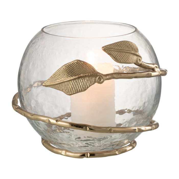 J-Line vase Feuille Bol - verre/acier - transparent/or - Ø 10 cm