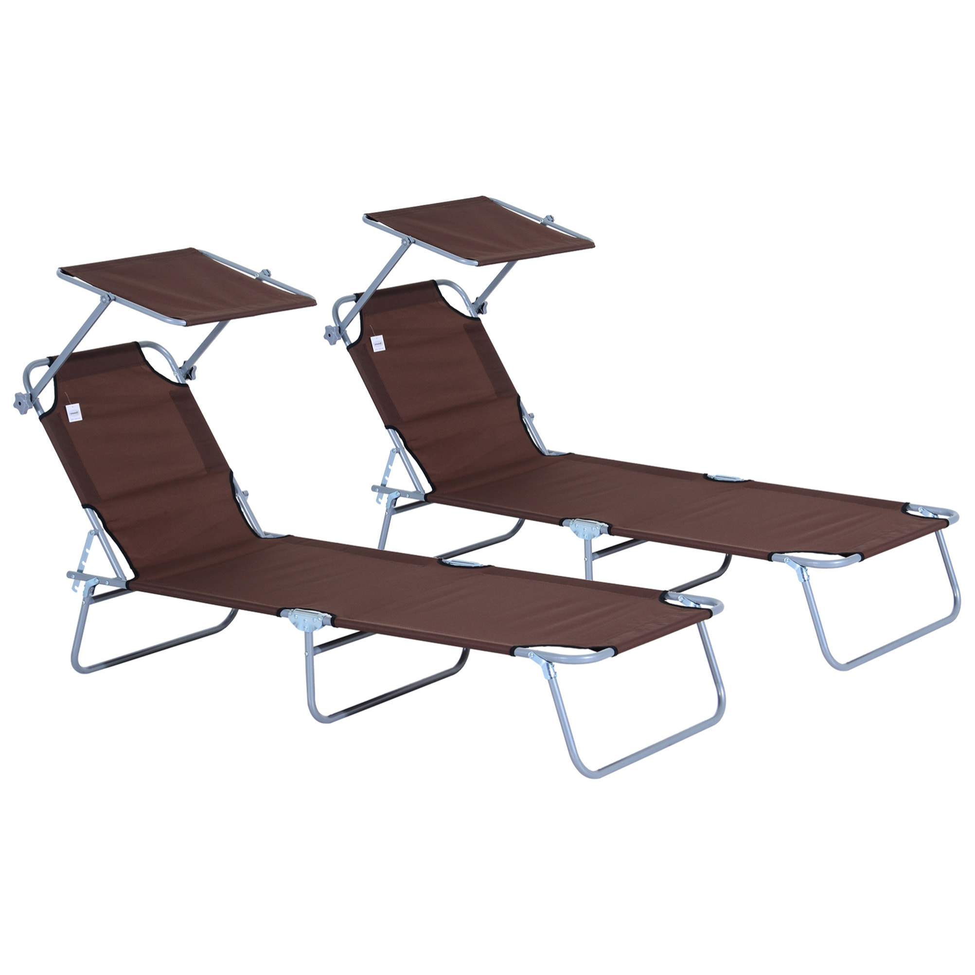Conjunto de 2 Tumbonas Plegables Tumbonas de Jardín Reclinables con Toldo Desmontable Respaldo Ajustable en 5 Niveles para Terraza Piscina 187x58x36 cm Marrón