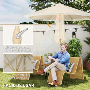 Sombrilla Terraza Exterior, Ø265x244 cm, Sombrilla de Jardín con Ángulo Ajustable, Manivela, Flecos de Estilo Boho, Impermeable, Parasol para Patio, Terraza, Crema