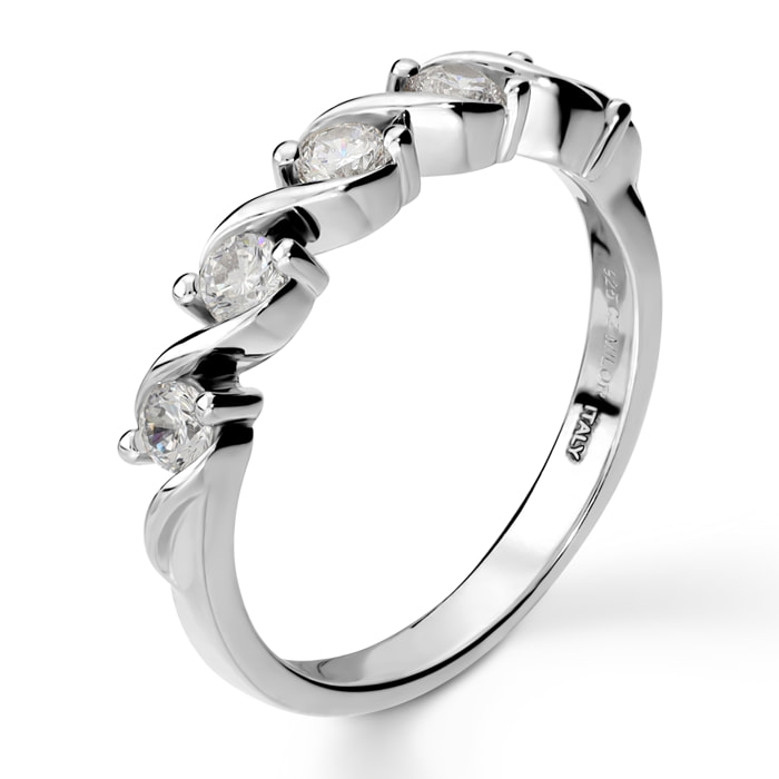 Anello Riviera in Argento 925 con Cubic Zirconia Design a Intreccio