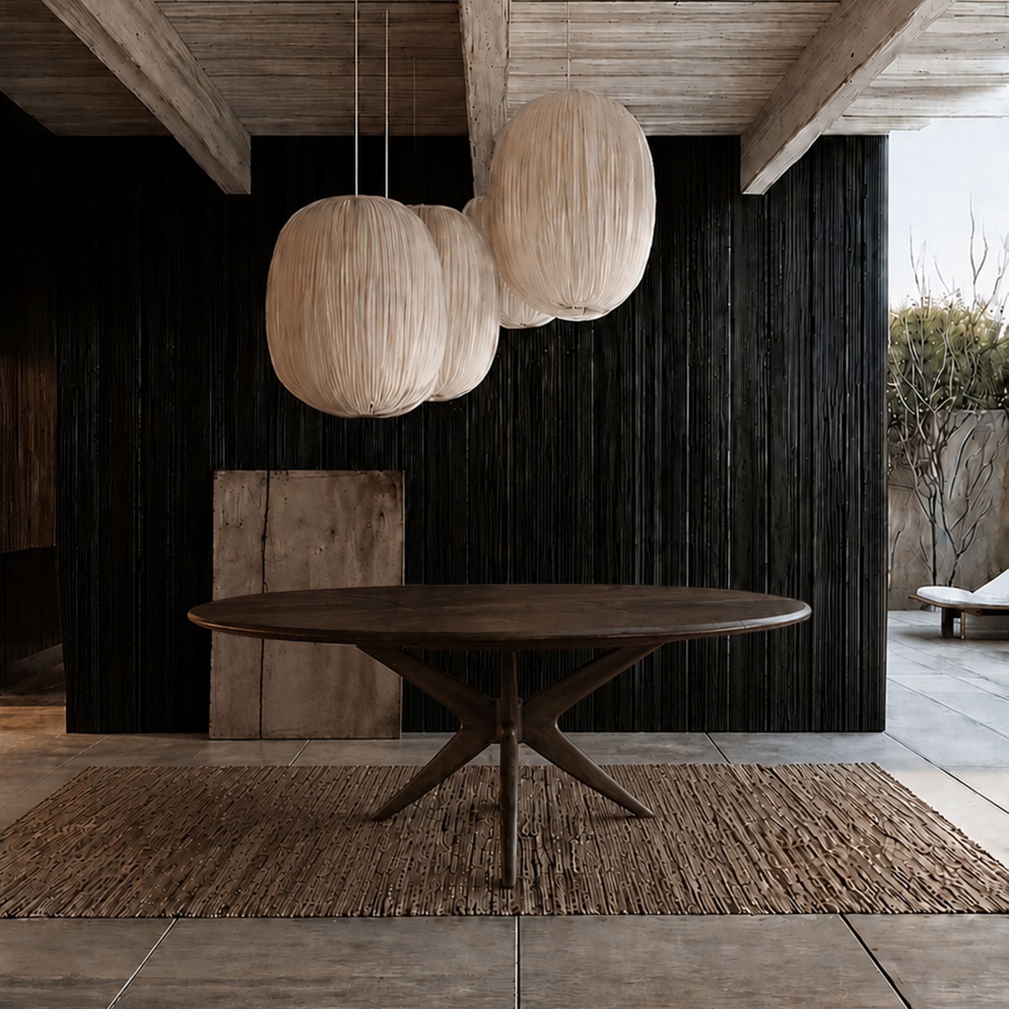 Table ronde extensible 130-180cm en métal effet noyer CIERRA
