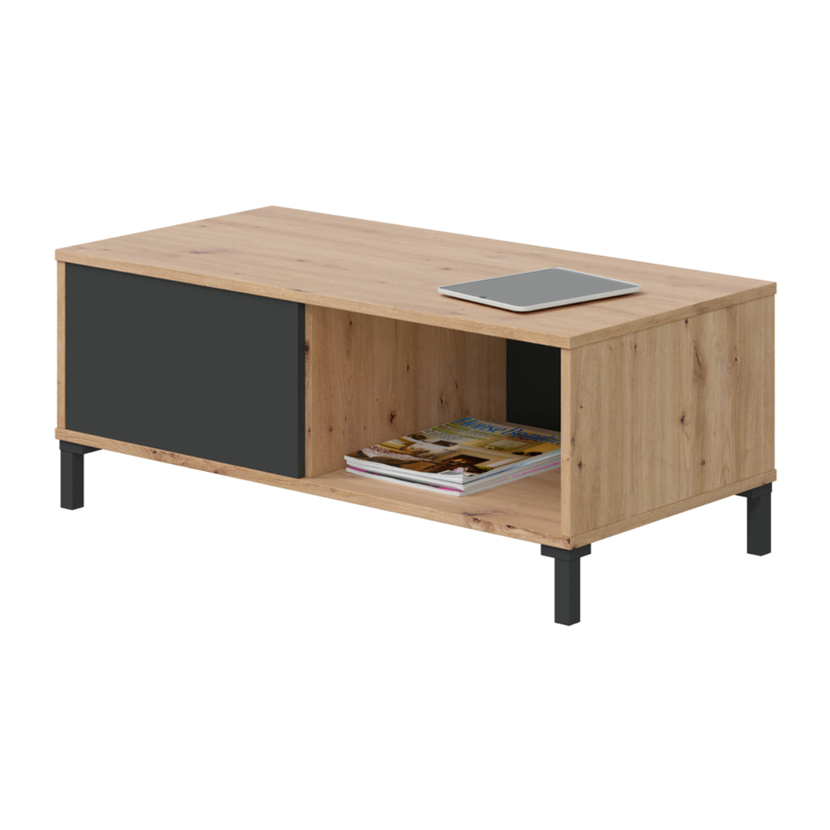 Mesa Centro Auxiliar 40x100x50 Cm Gris Antracita Y Roble Nodi