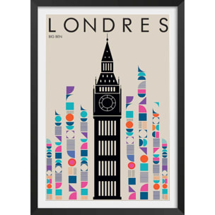 Affiche london big ben retro Affiche + cadre en bois - Noir